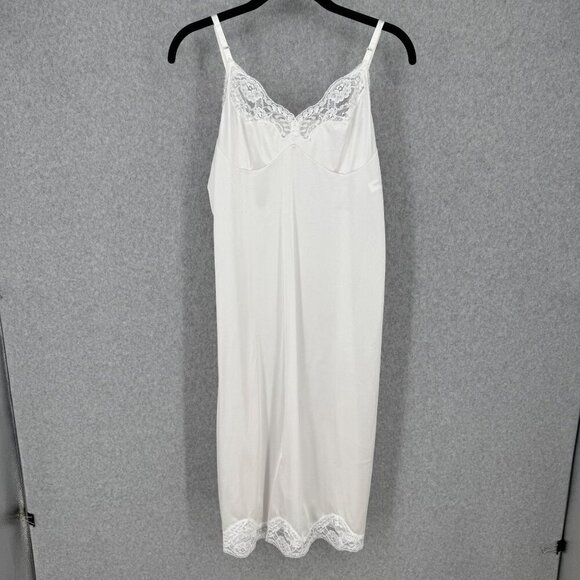 Adonna VTG Midi Lace Trim Slip Dress Size 36 Bright White Adjustable Straps EUC - Picture 1 of 11